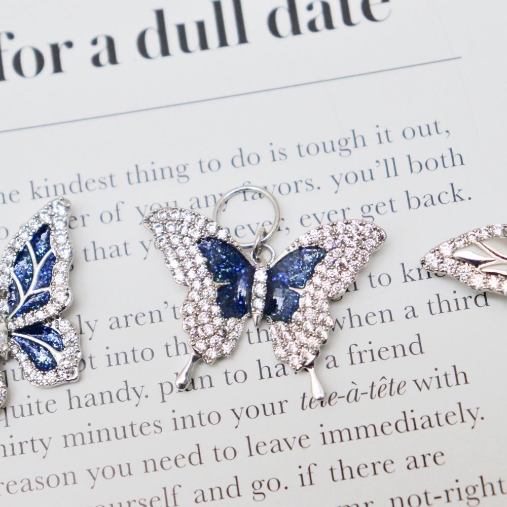 Iced Out Cubic Zirconia Blue Swallowtail Butterfly